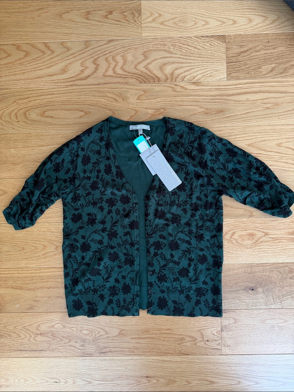 Daniel Rainn Green and Black Floral Cardigan Sweater
